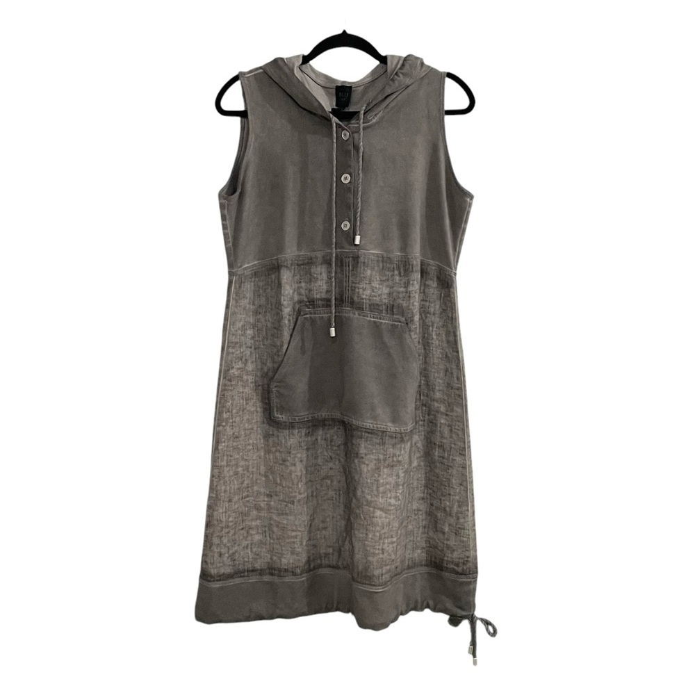 BLU No. 9 Grey Linen Sleeveless Hooded Midi Dress Medium